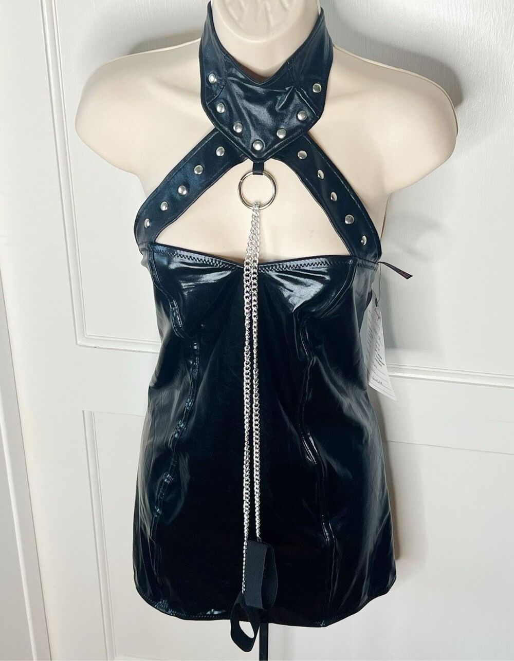 Dreamgirl Leather Collar Chemise With Chain Restraints Black One Size Nwt